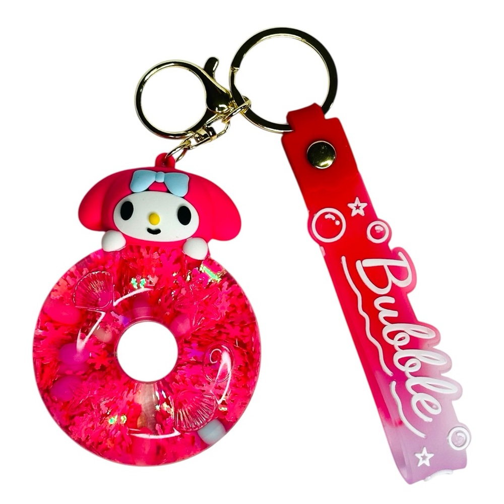 Sanrio My Melody Acrylic Glitter Quicksand Bottle Key Chain Bag Charm - Picture 1 of 7